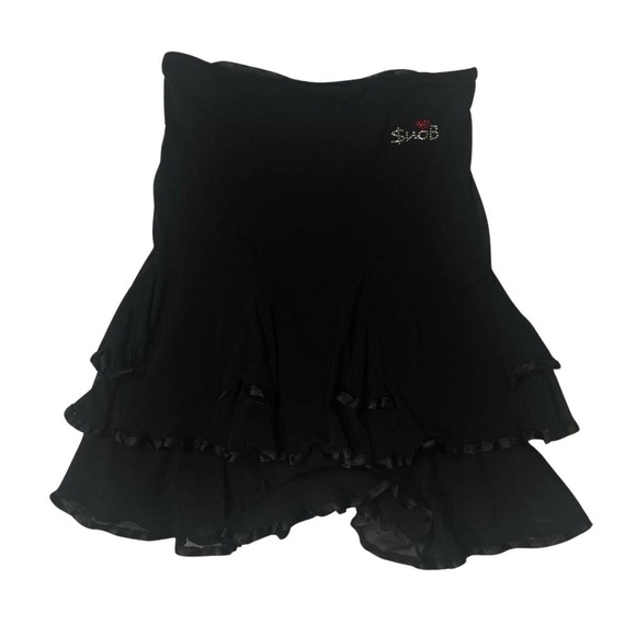 Vintage 2000s Black Mesh Skirt with Ruffle (XS-S) Made in Italy Festival Party - Picture 7 of 8